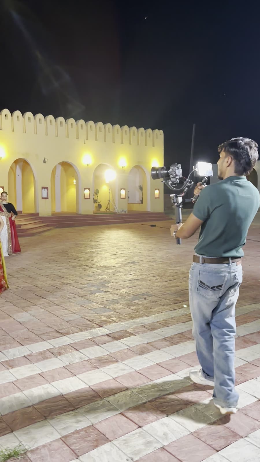 Lead artists at fort-style set for music video